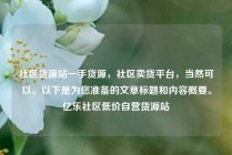 社区货源站一手货源，社区卖货平台，当然可以。以下是为您准备的文章标题和内容概要。亿乐社区低价自营货源站